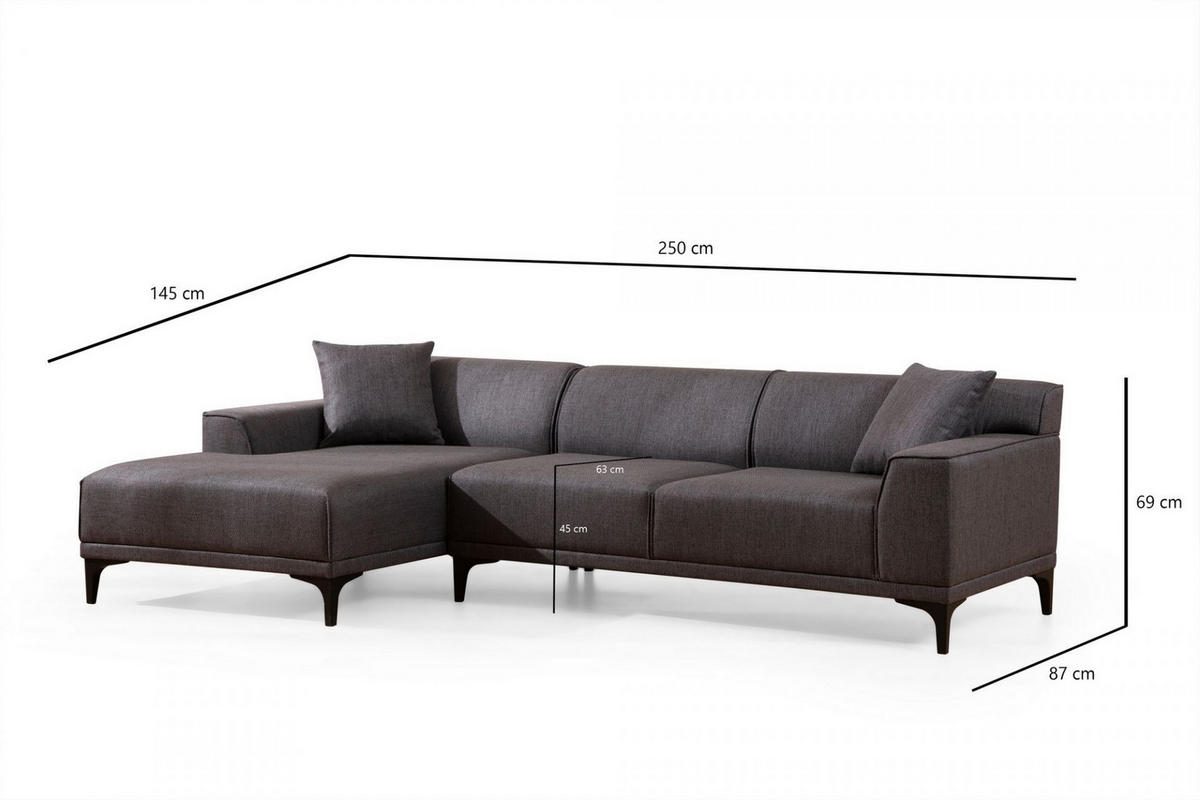 ECKSOFA modern inklusive Zierkissen - Anthrazit/Schwarz, Holz/Kunststoff (250/145cm) - myHomelando