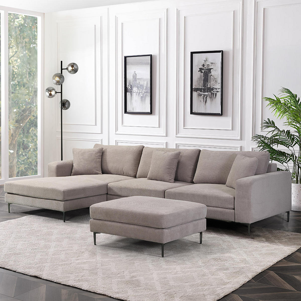 SOFA BELLANO - Beige, L - Links - Beige, Holz/Kunststoff (340/188cm) - Home Deluxe