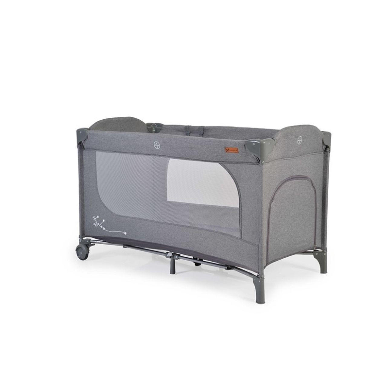 REISEBETT LAUFSTALL Skyglow grau 2 Räder mit Bremsen Matratze Seiteneingang - Grau, Kunststoff (60/120cm) - Cangaroo