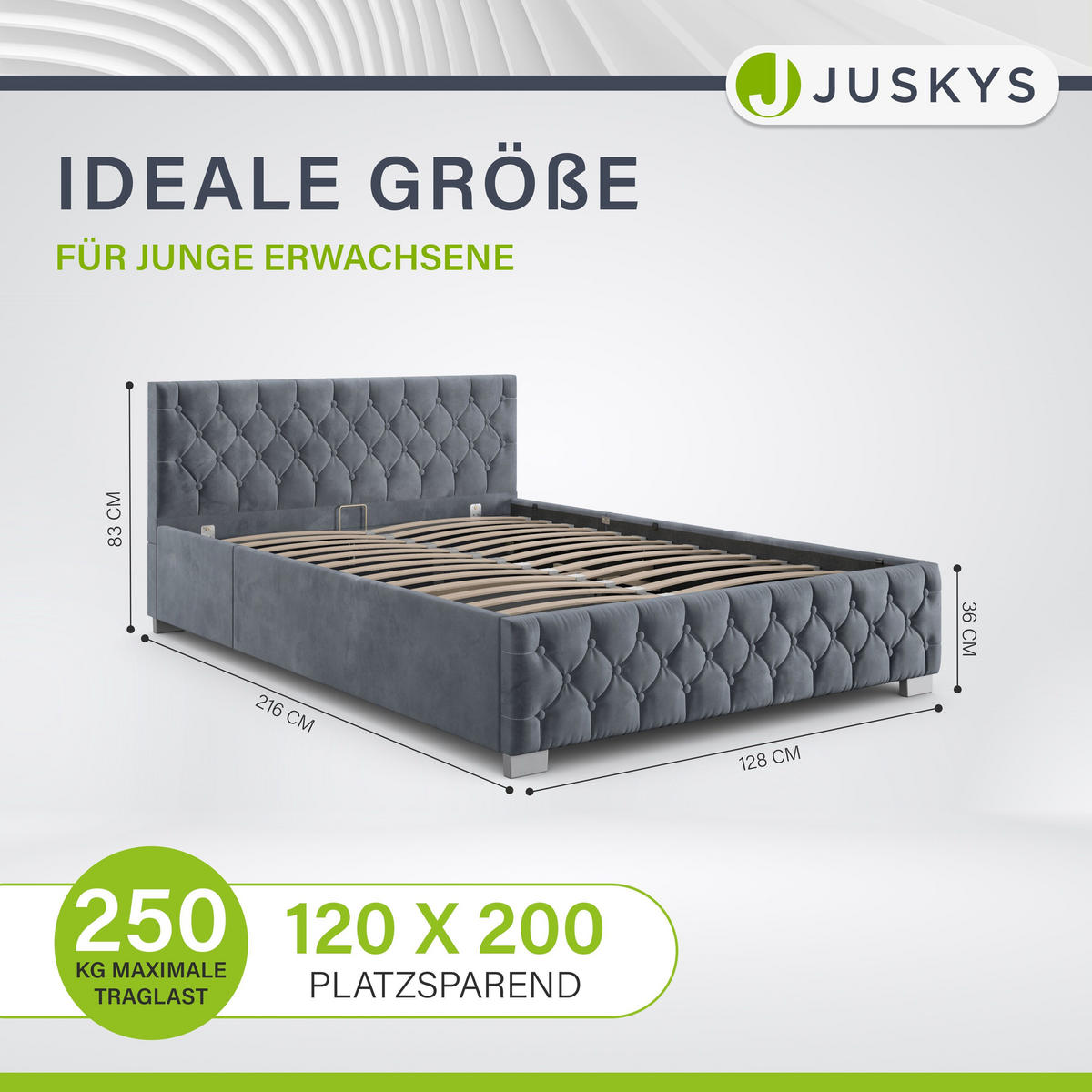 POLSTERBETT Nizza Dunkelgrau 120x200 cm mit Matratze - Dunkelgrau, Holz (120/200cm) - Juskys