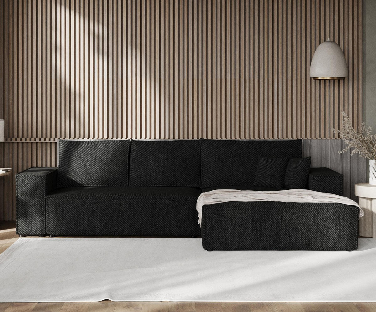 ECKSOFA TAURI mit Schlaffunktion Schwarz im Neve Stoff - Schwarz, Holz/Holzwerkstoff (294/185cm) - AltaBeds