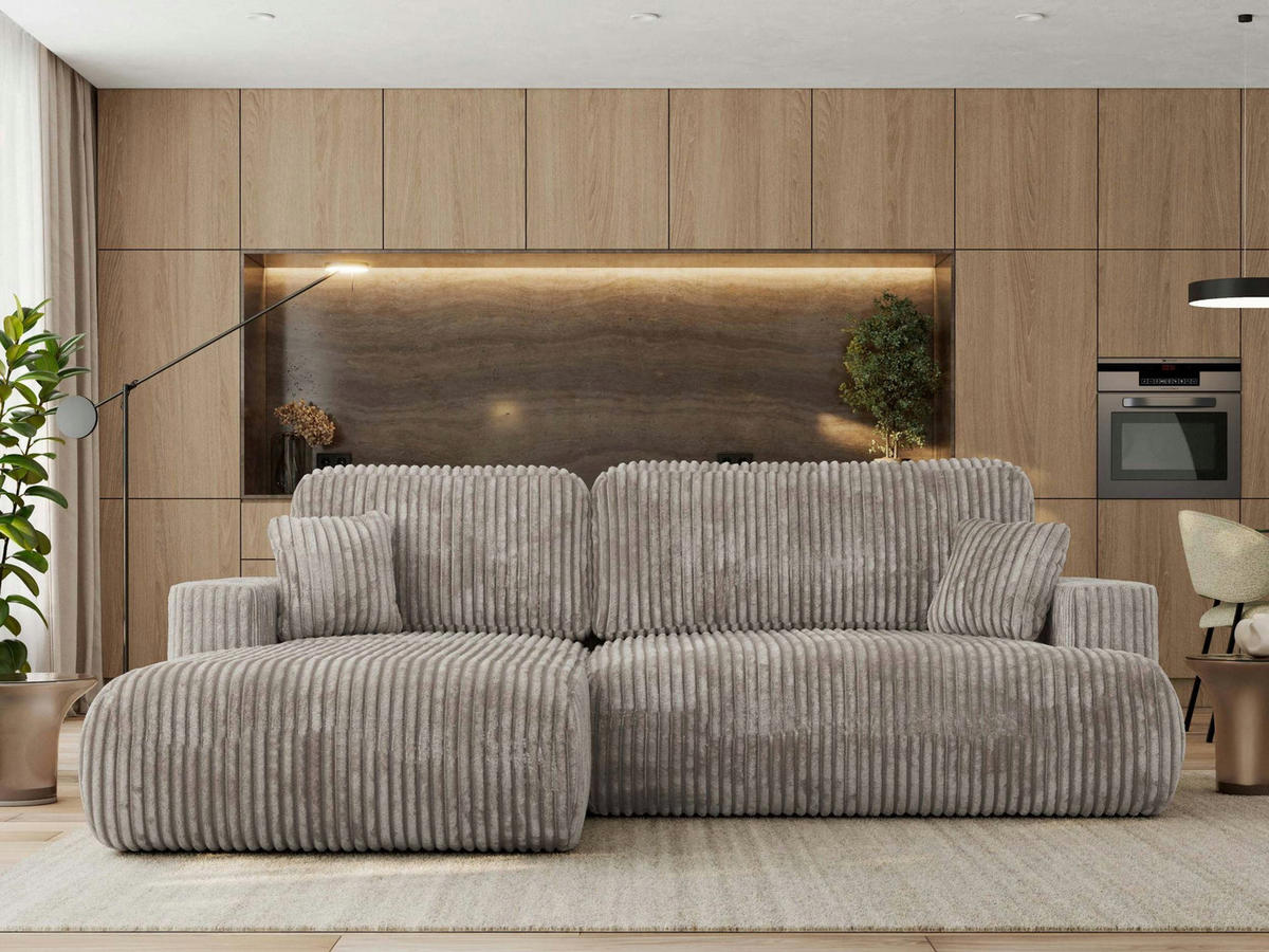 ECKSOFA OVO L Hellbraun Cord - Links Seite - Hellbraun/Schwarz, Kunststoff/Textil (271/195cm) - MKS