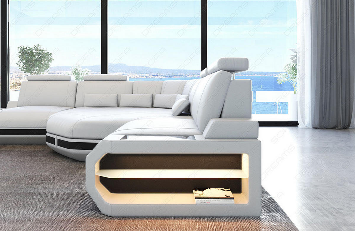 ECKSOFA Asti L Mini - Schwarz/Weiß, Leder (280/280cm) - Sofa Dreams