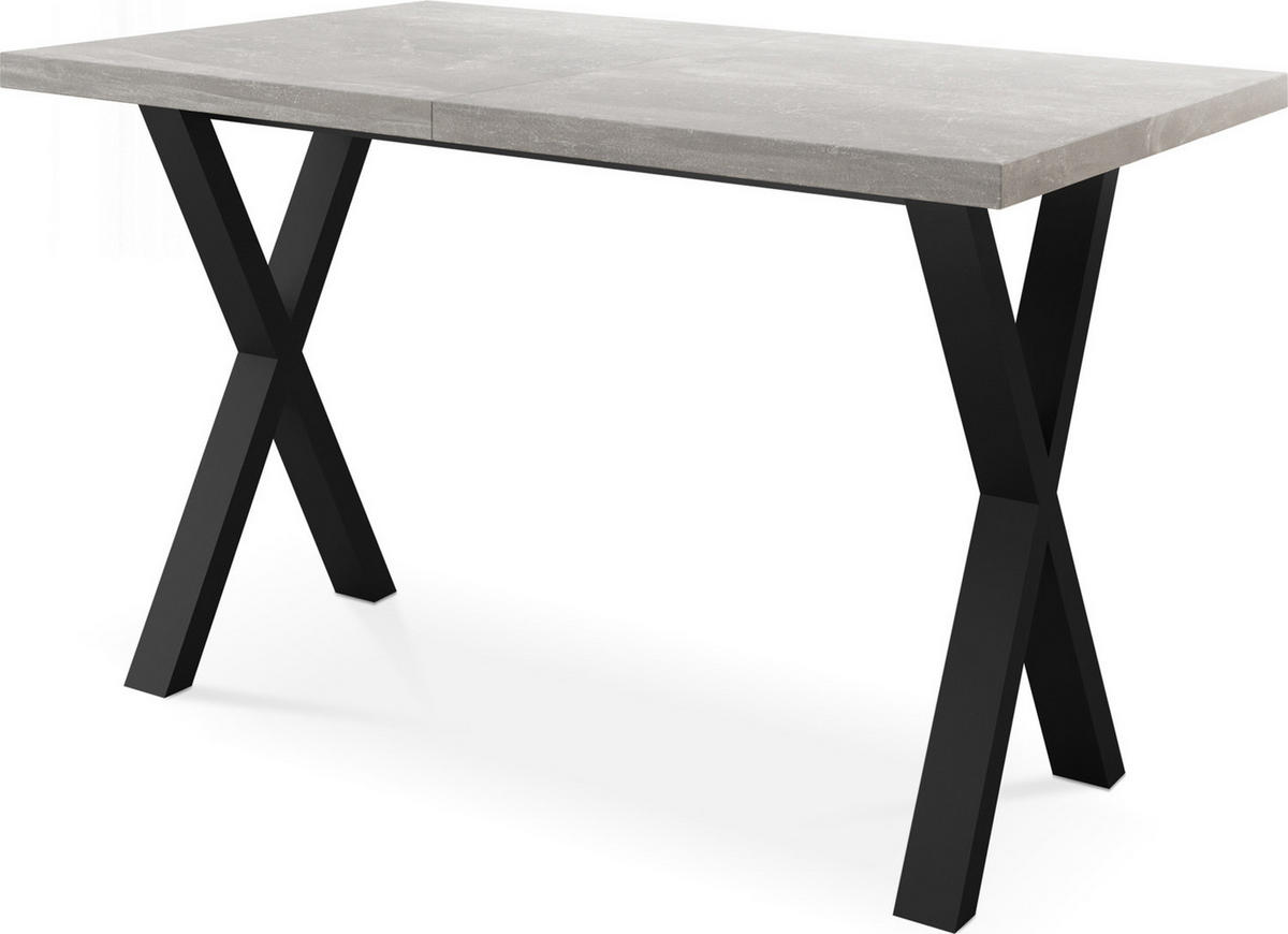 ESSTISCH Blake rechteckig ausziehbar, Grauer Beton 120-220/80/76 cm - Hellgrau/Schwarz, Holzwerkstoff/Metall (120/80/76cm) - WFL GROUP