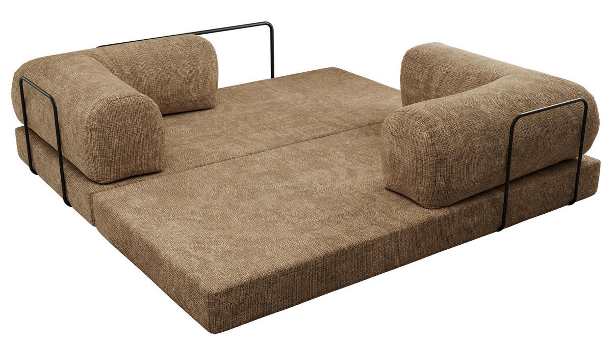TROJMIESTNA POHOVKA ORSETTO - Svetlohnedá Hrubo tkaná ženilka - svetlohnedá/čierna, kov/textil (200/70/100cm) - MKS