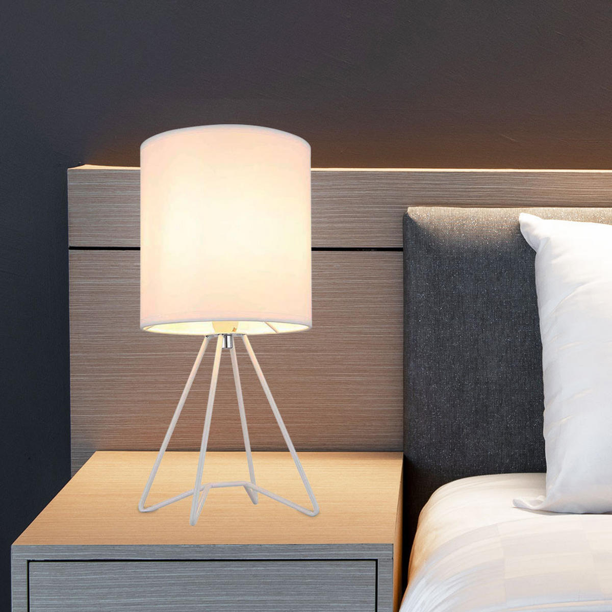 TISCHLEUCHTE Tamian Weiß Textil - Weiß, Metall (16/16/34.5cm) - Globo Lighting