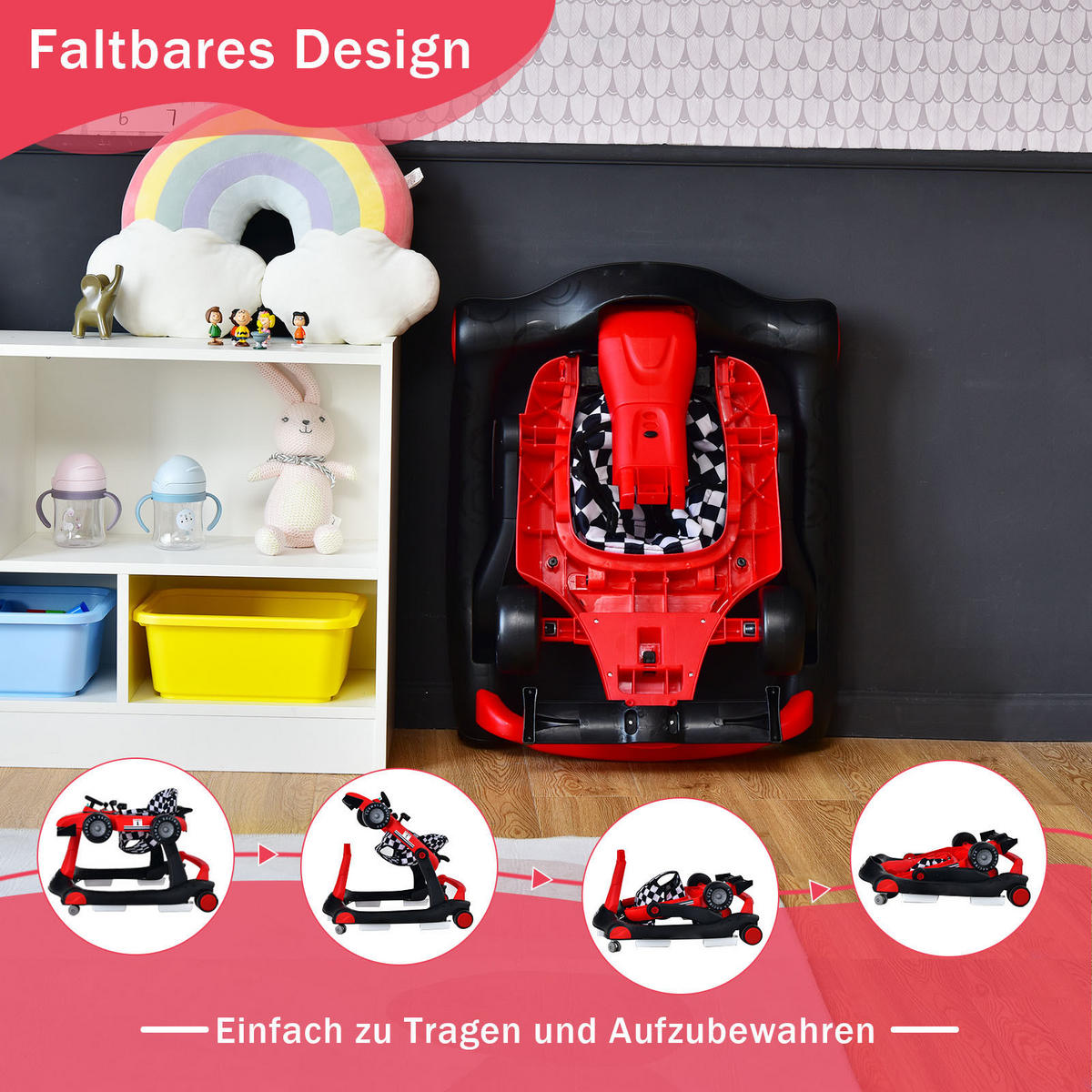 LAUFLERNWAGEN Klappbar Rot - Rot, Kunststoff (64/56/76cm) - COSTWAY