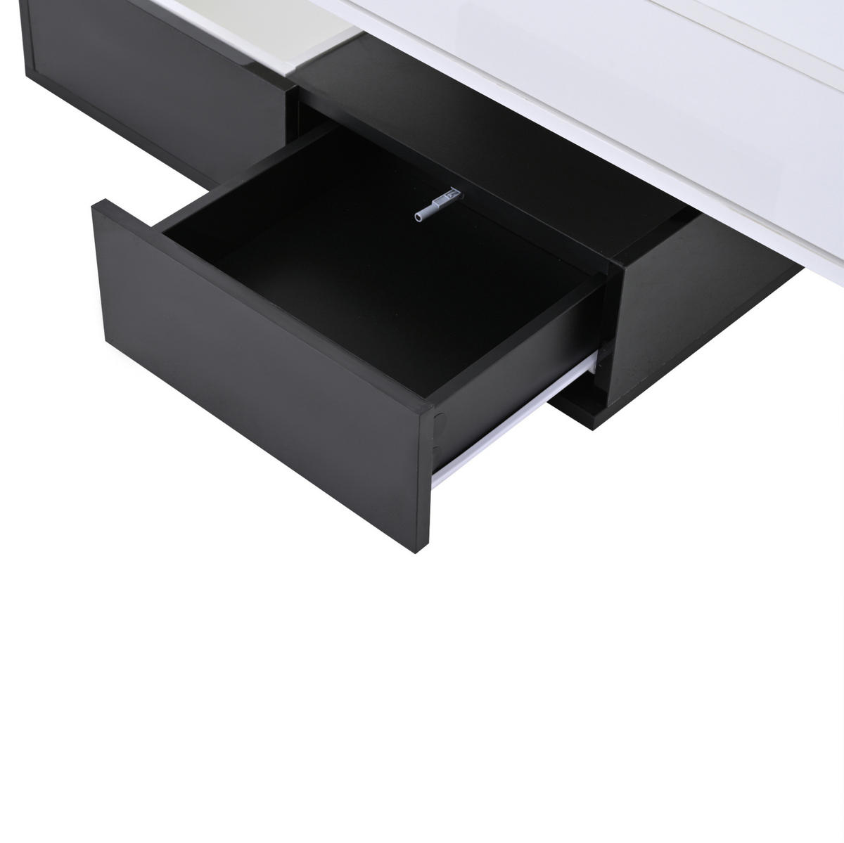 KONFERENČNÍ stolek 70/70/40 cm bílá a černá z dřevotřísky s otočnou a výklopnou deskou - bílá, kompozitní dřevo (70/70/40cm) - OKWISH