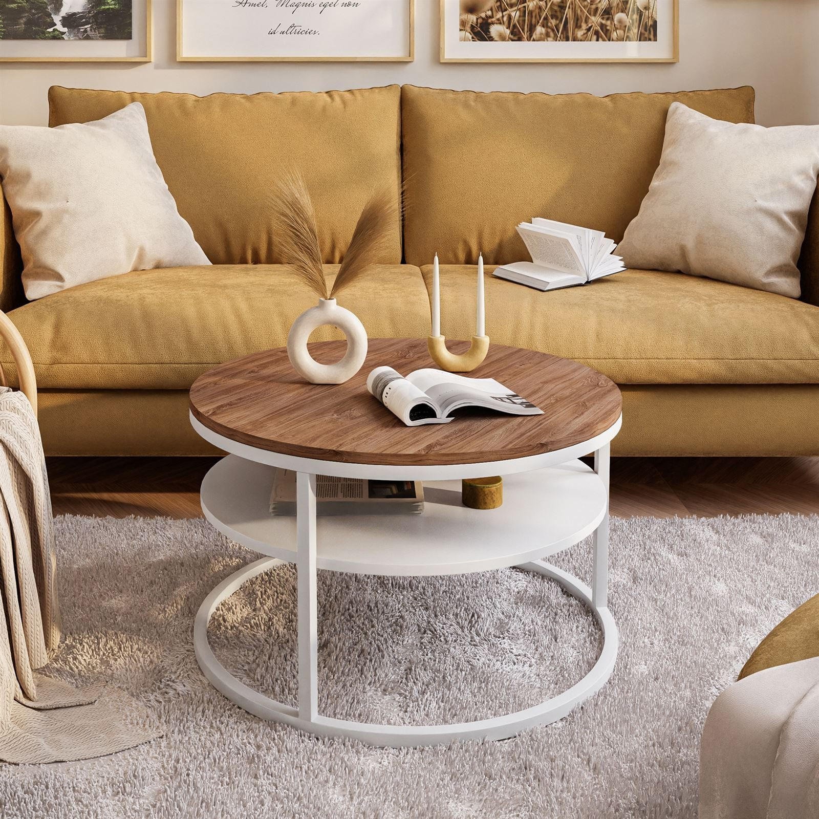 COUCHTISCH CIRI mit Regal Eichenholz Sterling - Eichefarben/Weiß, Holzwerkstoff (70/70/49cm) - Lookway