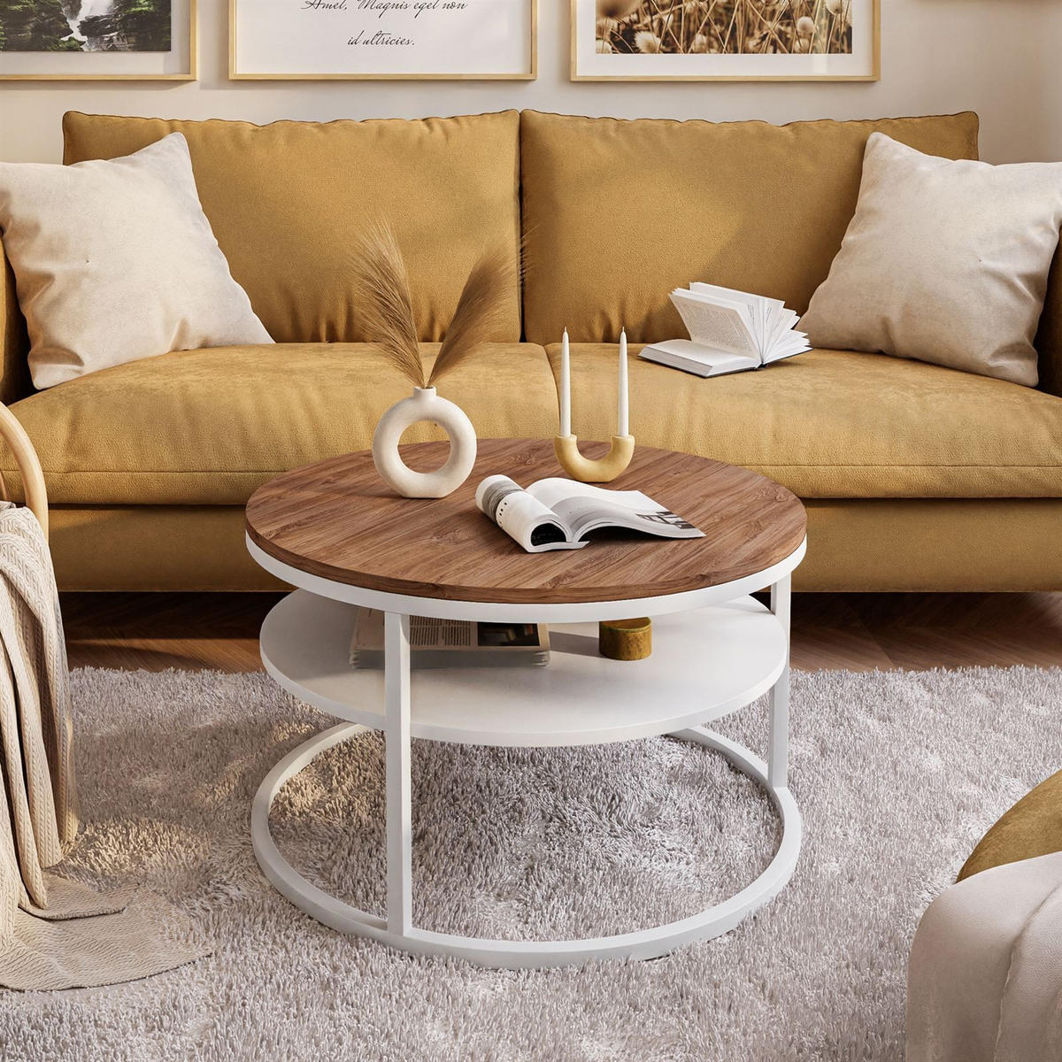 COUCHTISCH CIRI mit Regal Eichenholz Sterling - Eichefarben/Weiß, Holzwerkstoff (70/70/49cm) - Lookway