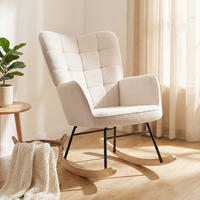 HOUPAČKOVÉ KŘESLO Relaxační křeslo do 120 kg, polyester, béžové 98x71x101cm - přírodní/šampaňská, bukové dřevo/textil (98/101/71cm) - HOMCOM