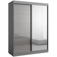 SCHIEBETÜRENSCHRANK mit Spiegel Como 2D1L 150 Grau (lacobel) - Silberfarben/Grau, Holzwerkstoff/Metall (150/201/65cm) - mzm24