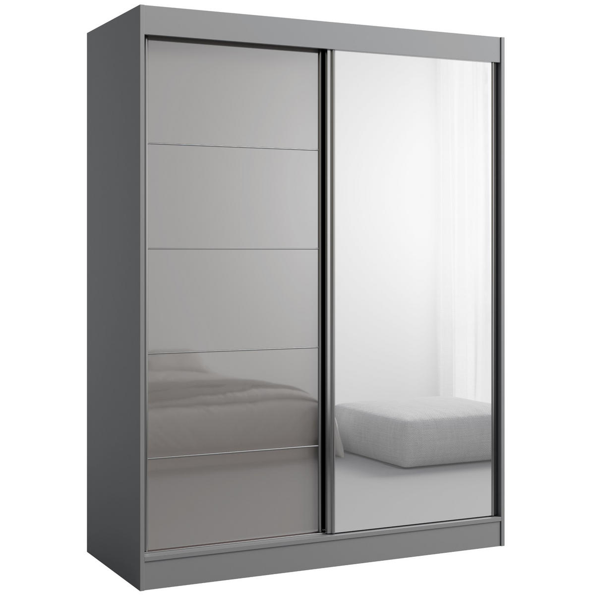 SCHIEBETÜRENSCHRANK mit Spiegel Como 2D1L 150 Grau (lacobel) - Silberfarben/Grau, Holzwerkstoff/Metall (150/201/65cm) - mzm24