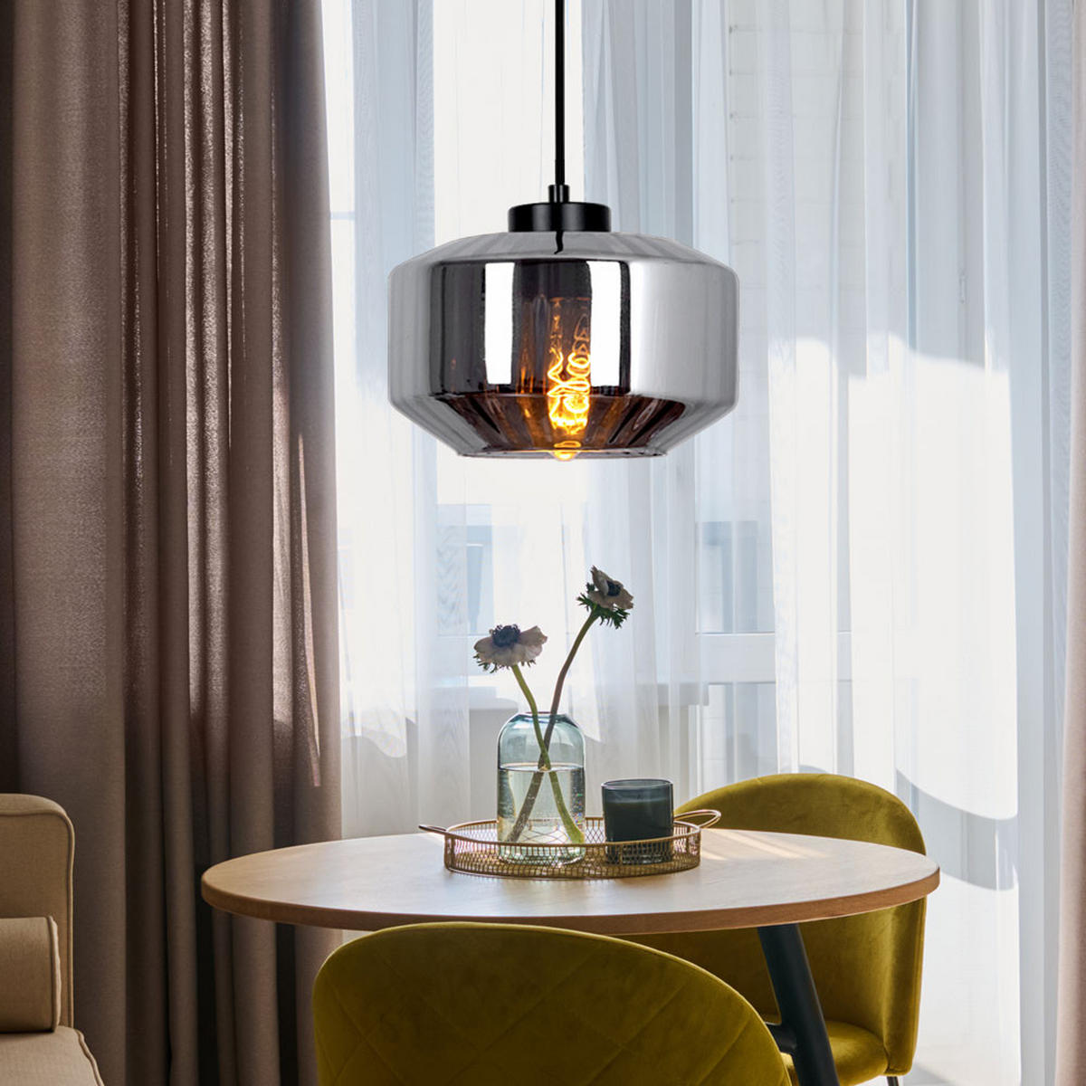 HÄNGELEUCHTE Metall Glas Schwarz - Schwarz, Glas (24/24/120cm) - Globo Lighting