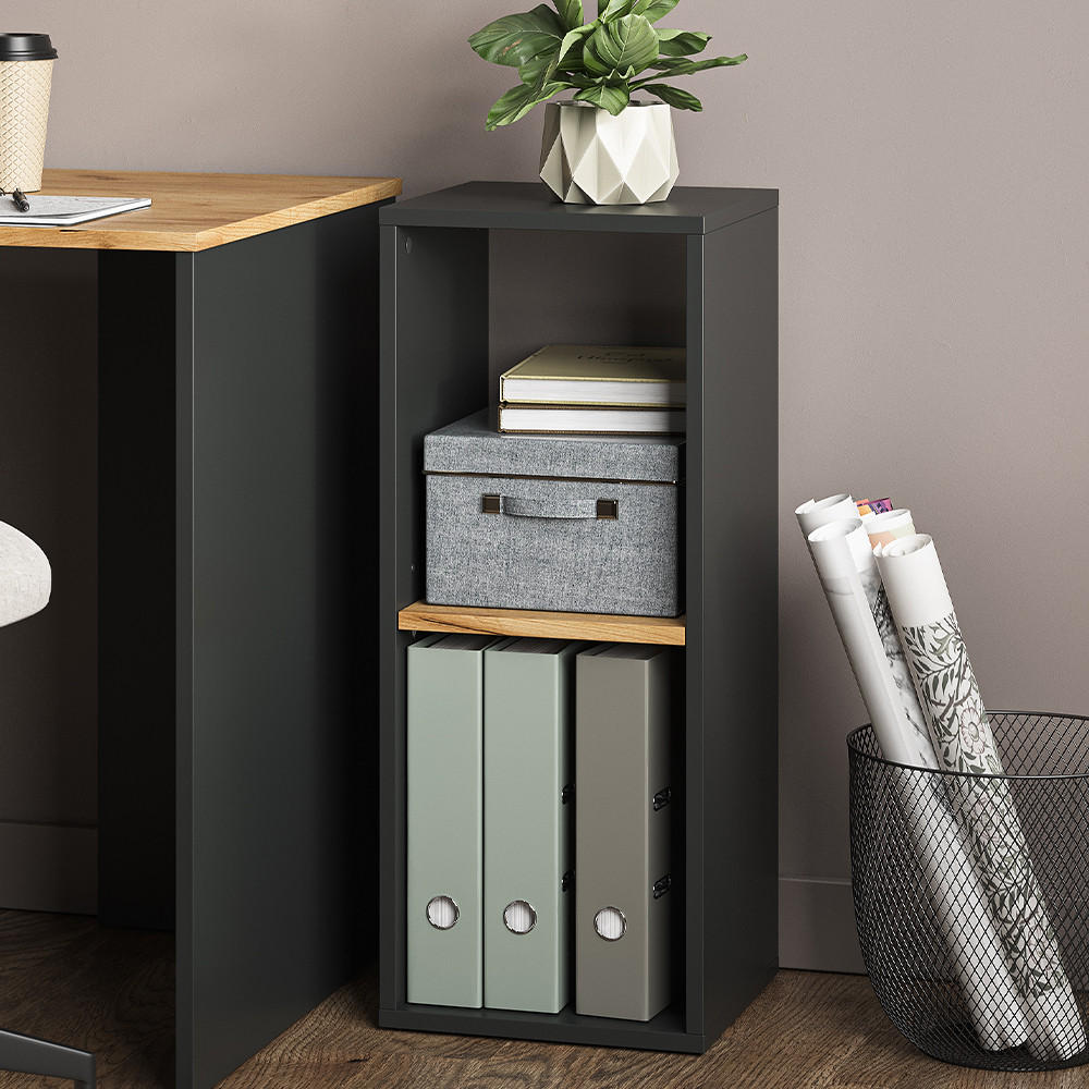 BÜCHERREGAL Tomy Anthrazit/Goldkraft Eiche 30 x 74 cm mit 2 offenen Fächern - Honigeiche/Anthrazit, Holzwerkstoff (30/74/30cm) - Vicco