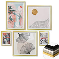 WANDBILDER 5er Set - 50x50 cm & 20x30 cm & 40x60 cm Goldrahmen - Wasserfälle, Brücken, Bäume, Jahreszeiten - Goldfarben, Kunststoff (40/60cm) - ArtPrintCave