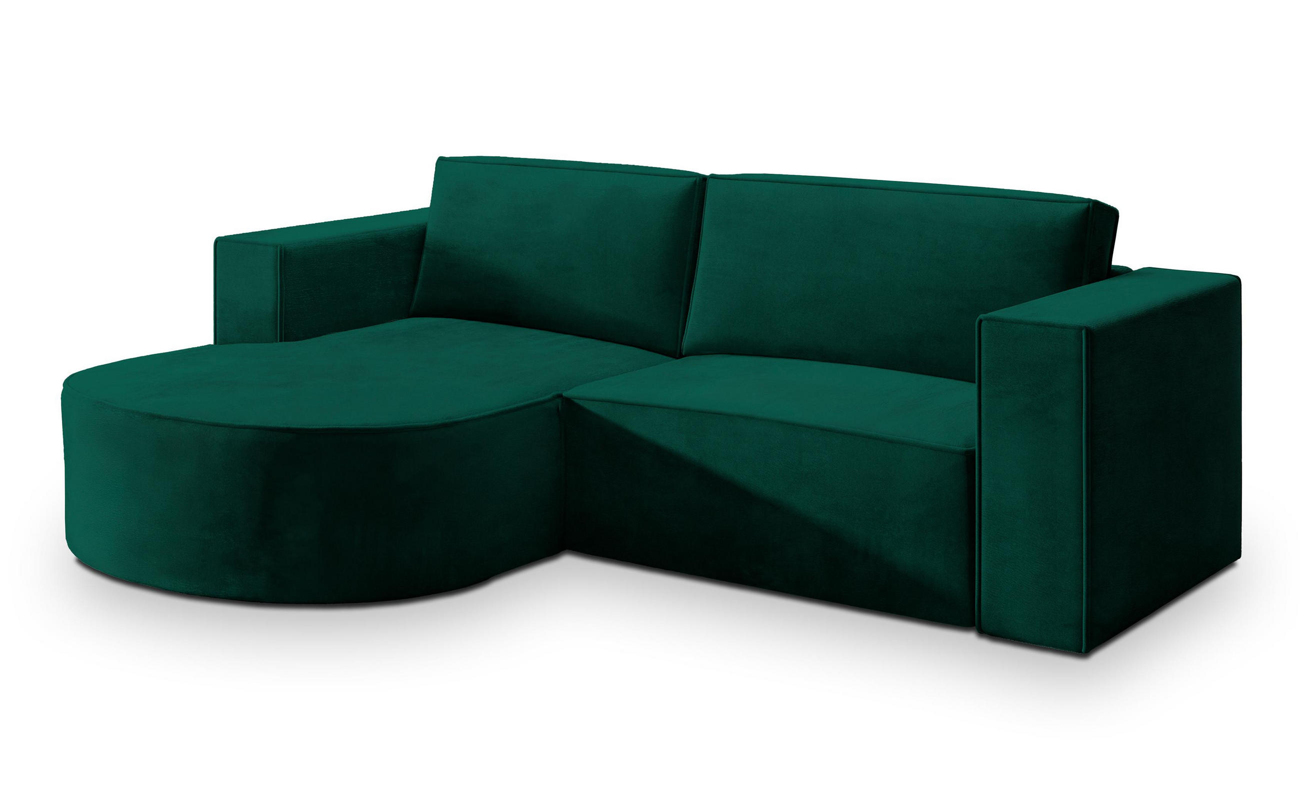 ECKSOFA SORELA M L-S Grün Velours-Stoff mit Schlaffunktion - Grün, Holz (263/174cm) - MASSENO