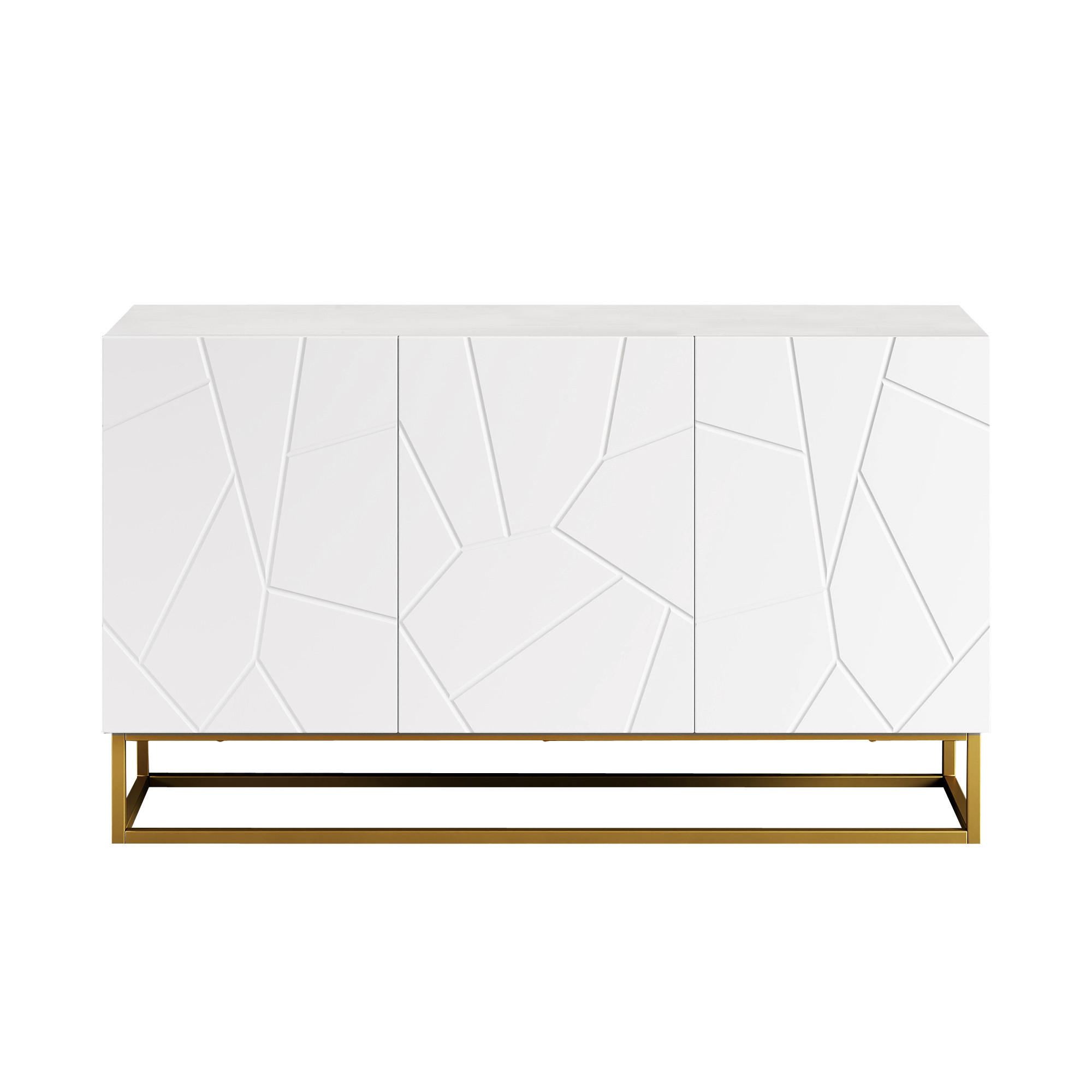 SIDEBOARD mit Goldbeinen und 3 Türen, 130/36/76cm - Weiß, Holzwerkstoff (130/76/36cm) - Urban Meuble