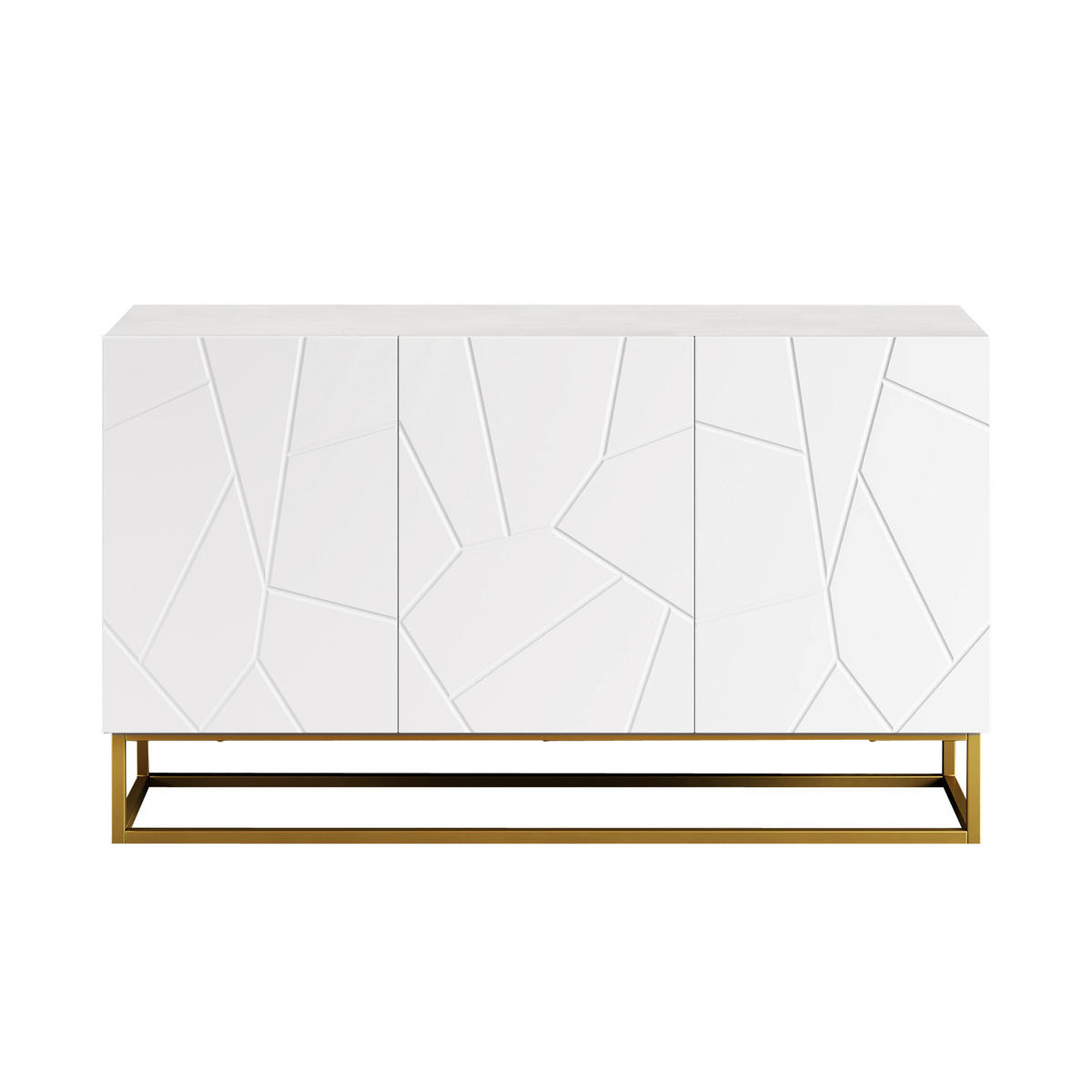 SIDEBOARD mit Goldbeinen und 3 Türen, 130/36/76cm - Weiß, Holzwerkstoff (130/76/36cm) - Urban Meuble