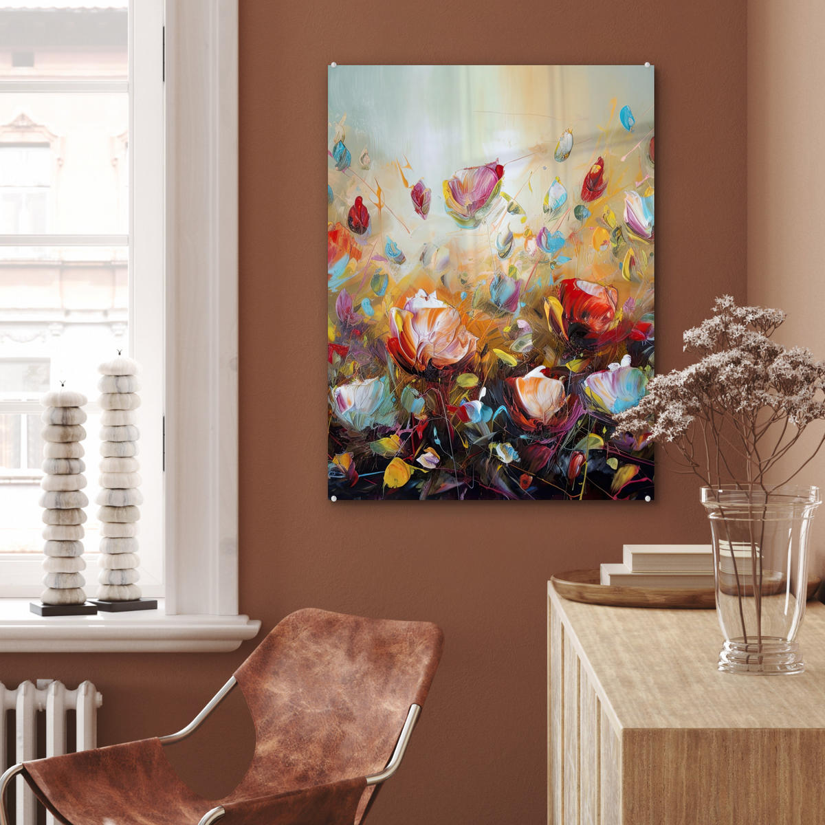 OBRAZ NA AKRYLOVOM SKLE Kvety - Umenie - Príroda - Olejomaľba 60x80 cm - viacfarebná, sklo (60/80cm) - MuchoWow
