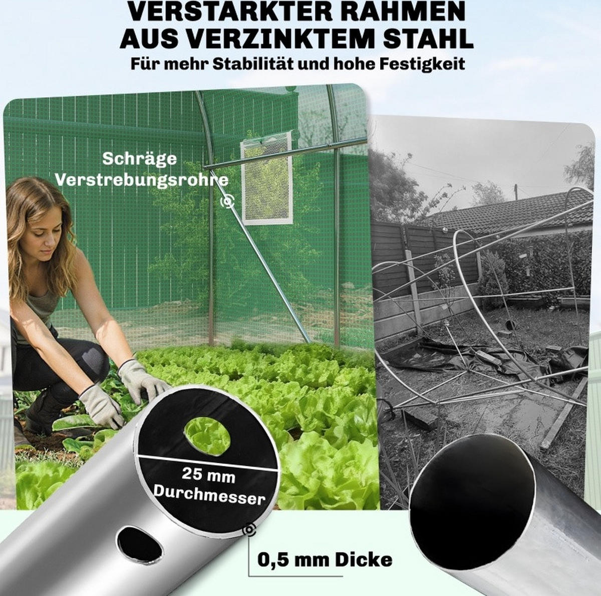 GEWÄCHSHAUS aus Polyethylen 200x300x200 cm in Grün mit 6 Netzfenstern - Grün, Kunststoff (300/200/200cm) - Modfu