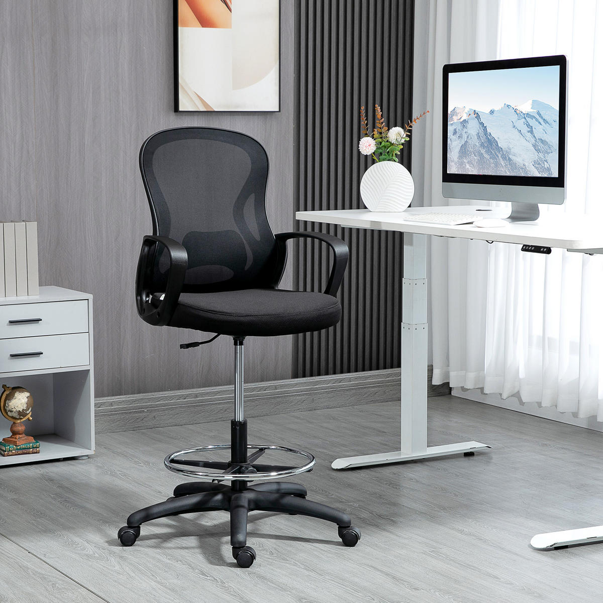 DREHSTUHL mit Fussstütze DE-11681 höhenverstellbar 360° drehbar Schwarz - Schwarz, Metall (65/124/59cm) - ComfortXL