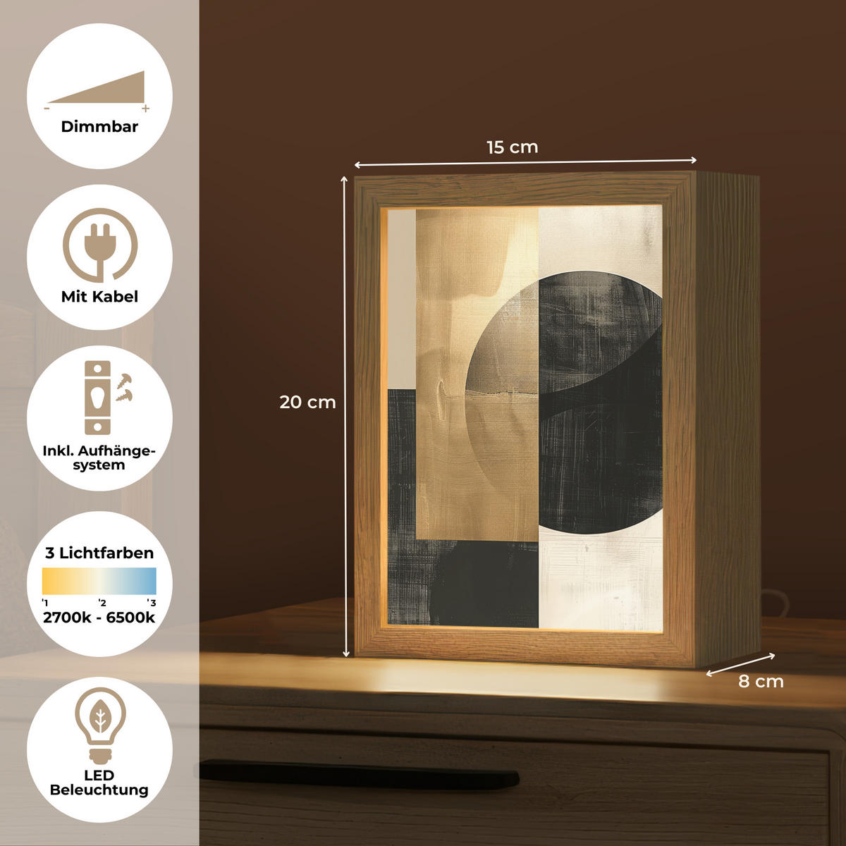TISCHLEUCHTE Abstrakt - Modern - Schwarz - Gold 15x20 cm - Beige, Holzwerkstoff (8/15/20cm) - OnlyWow
