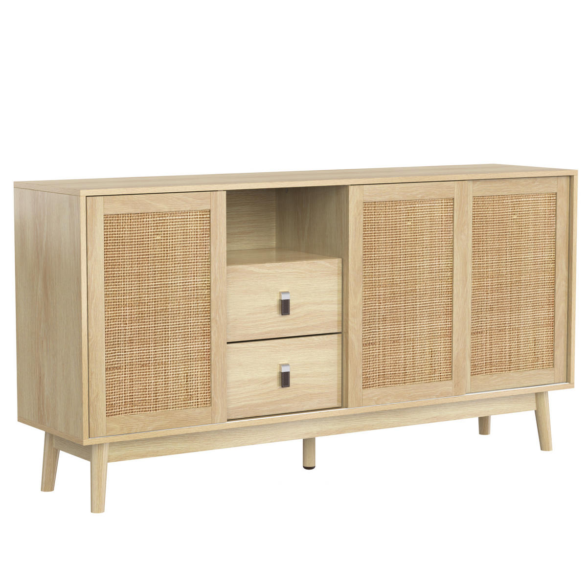 KOMMODE aus MDF & Spanplatte 155x38x80cm in Naturfarben mit Schiebetüren - Naturfarben, Holzwerkstoff (155/80/38cm) - Modfu