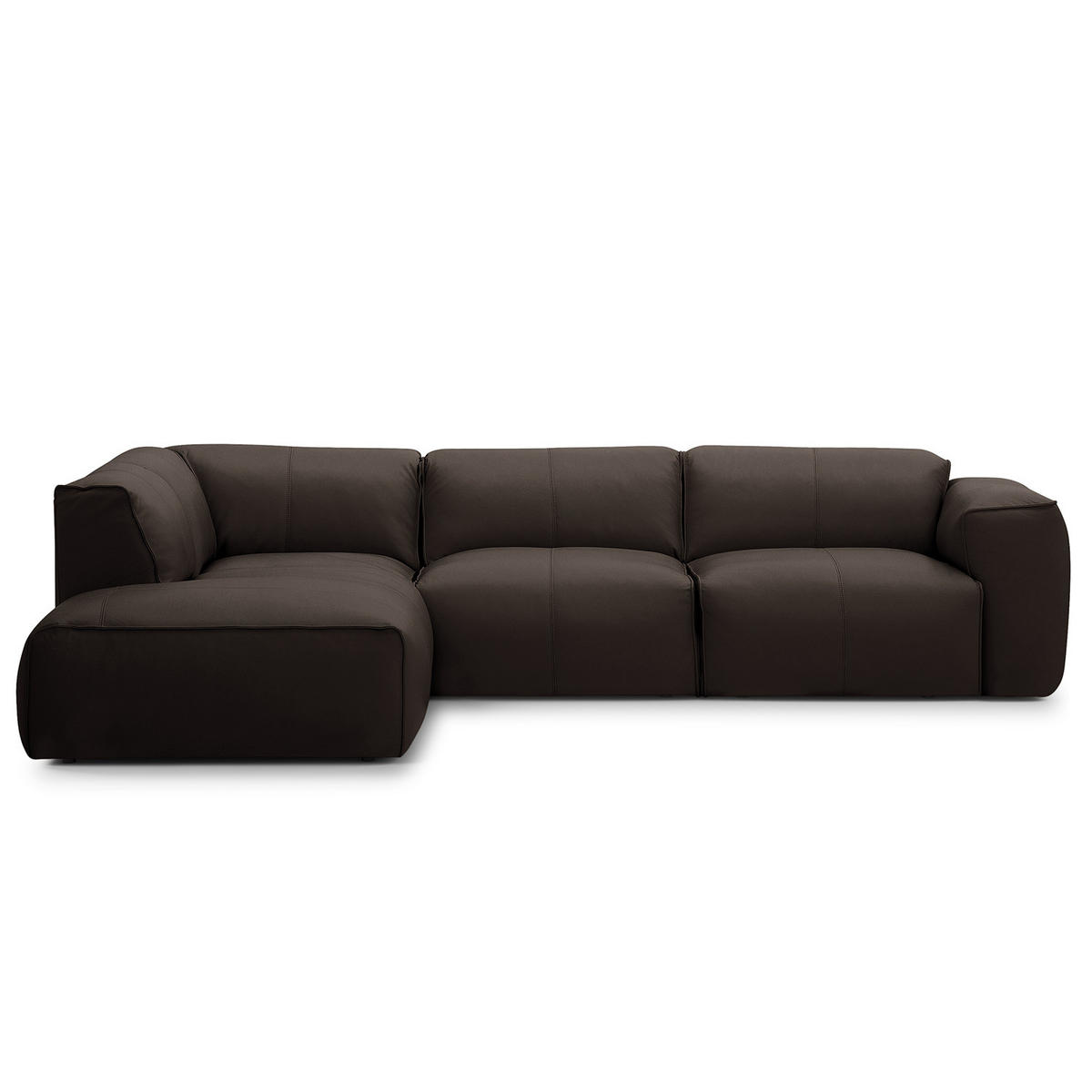 3-SITZER ECKSOFA mit Recamiere - Dunkelbraun/Schwarz, Leder/Kunststoff (295/231cm) - home24