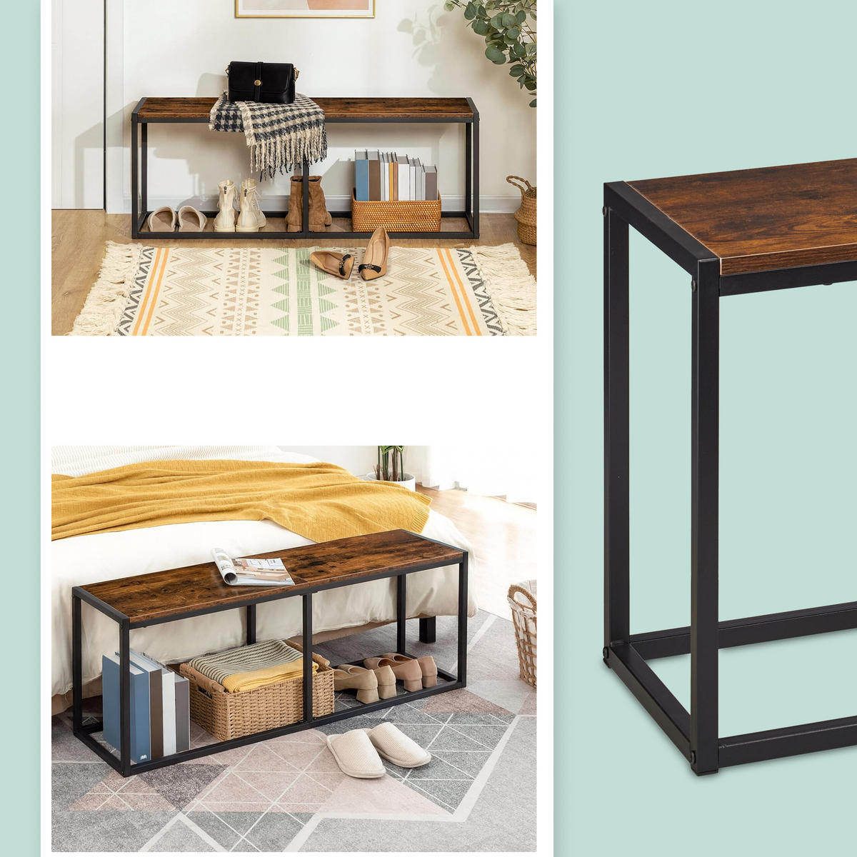 LAVICA - viacfarebná, kov/kompozitné drevo (120/47/30cm) - Relaxdays