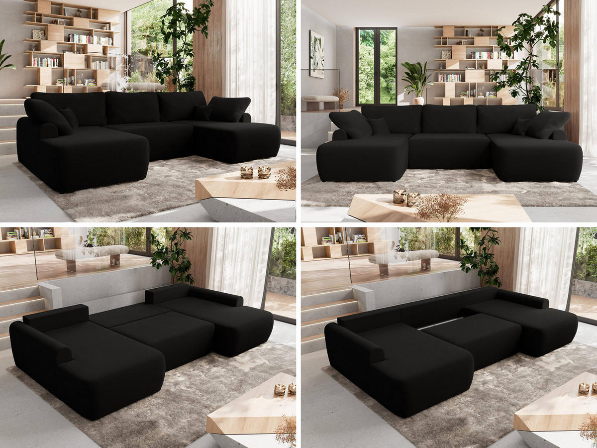 WOHNLANDSCHAFT CUBO U Schwarz Boucle - Schwarz, Kunststoff/Textil (370/100/187cm) - MKS