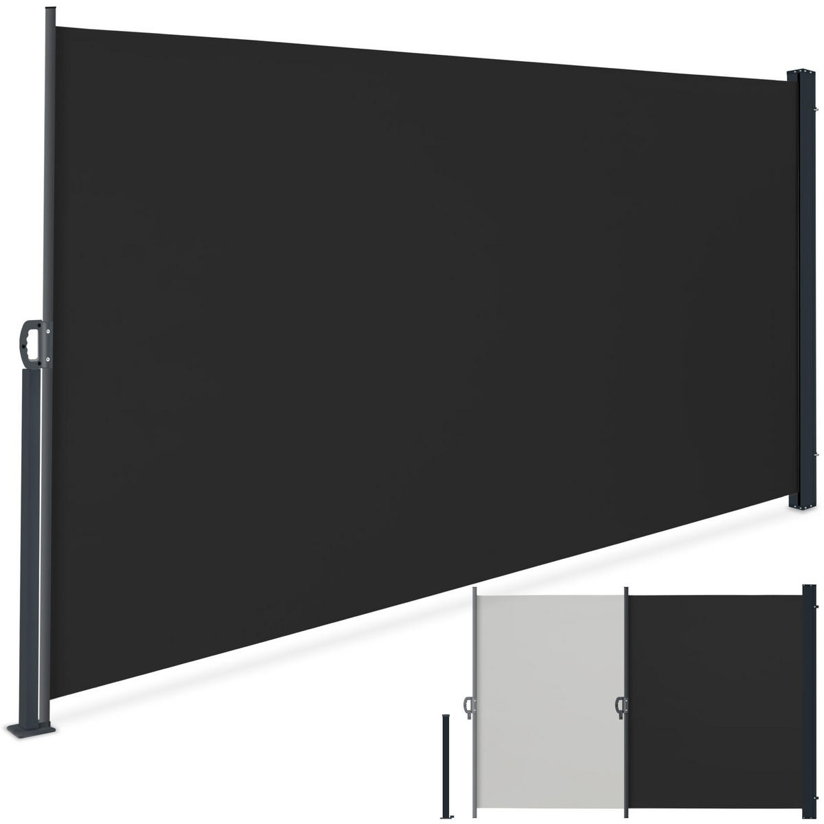 SEITENMARKISE , ausziehbar, mit Aufrollmechanismus, schwarz - Schwarz, Kunststoff (300/200/9cm) - tectake