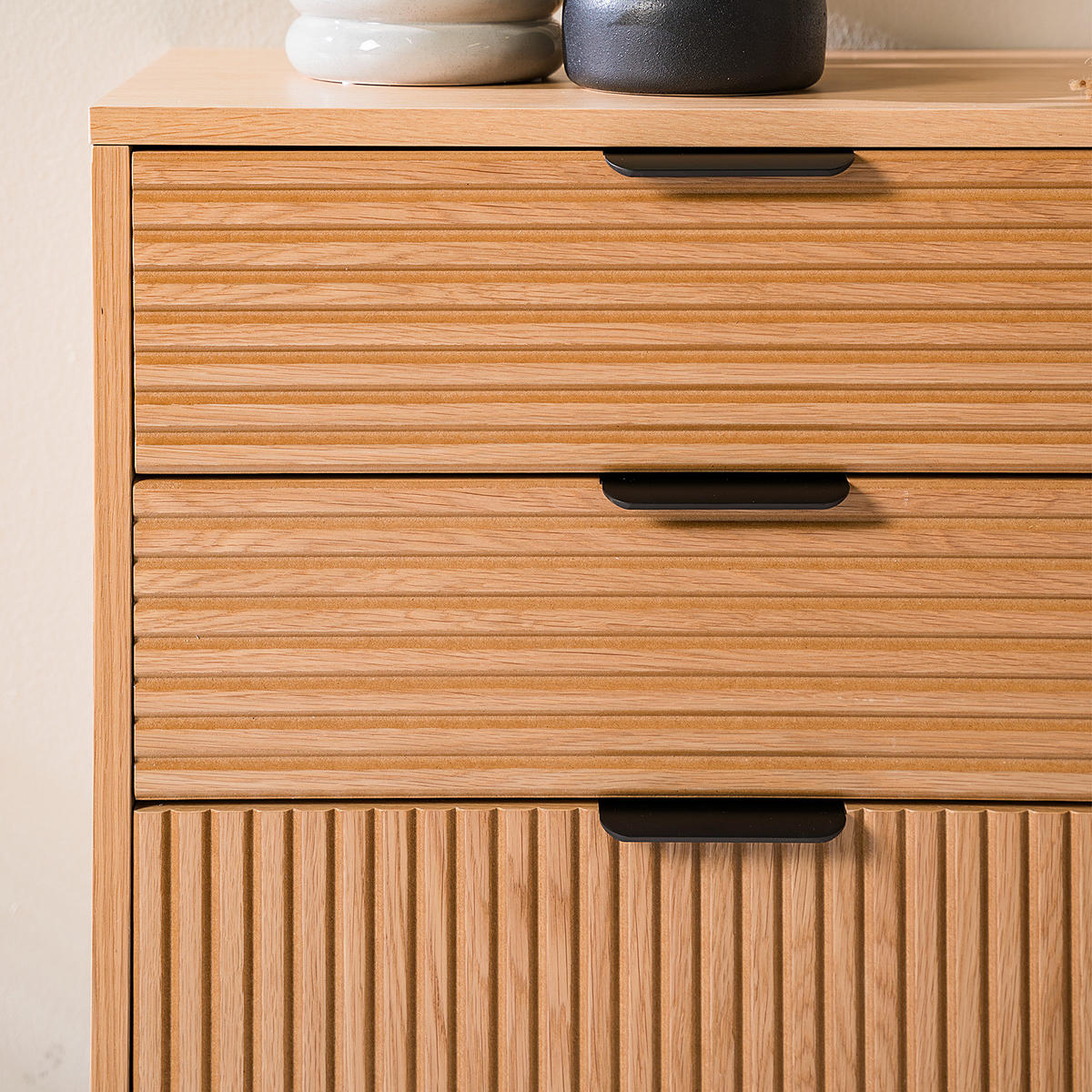 SIDEBOARD mit 6 Schubladen - Echtholzfurnier - Eichefarben/Schwarz, Holzwerkstoff (120/80/40cm) - home24