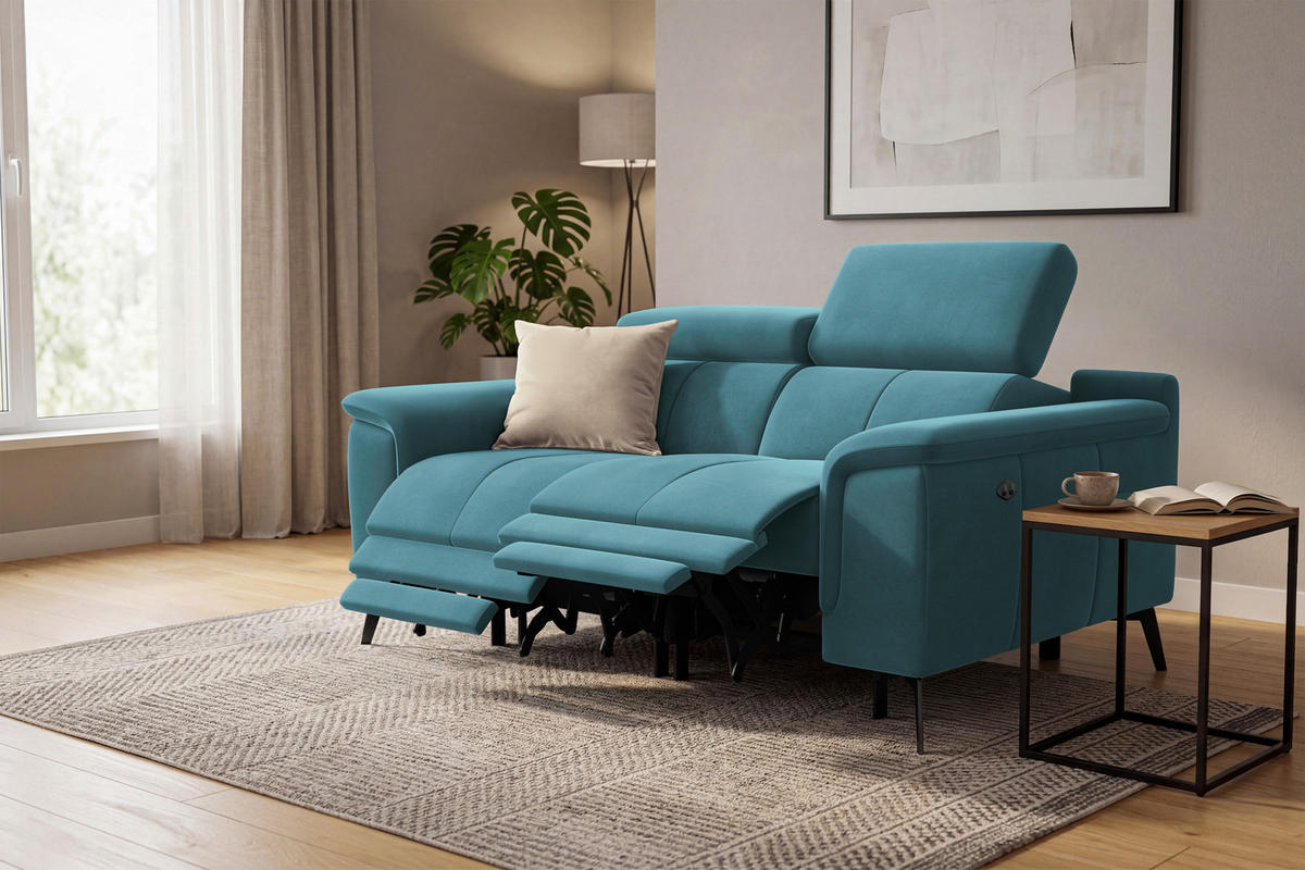 SOFA RELAX FIERO 2-Sitzer, Minter Veloursstoff - Schwarz/Mintgrün, Holz/Textil (170/82/103cm) - Courtois Laville