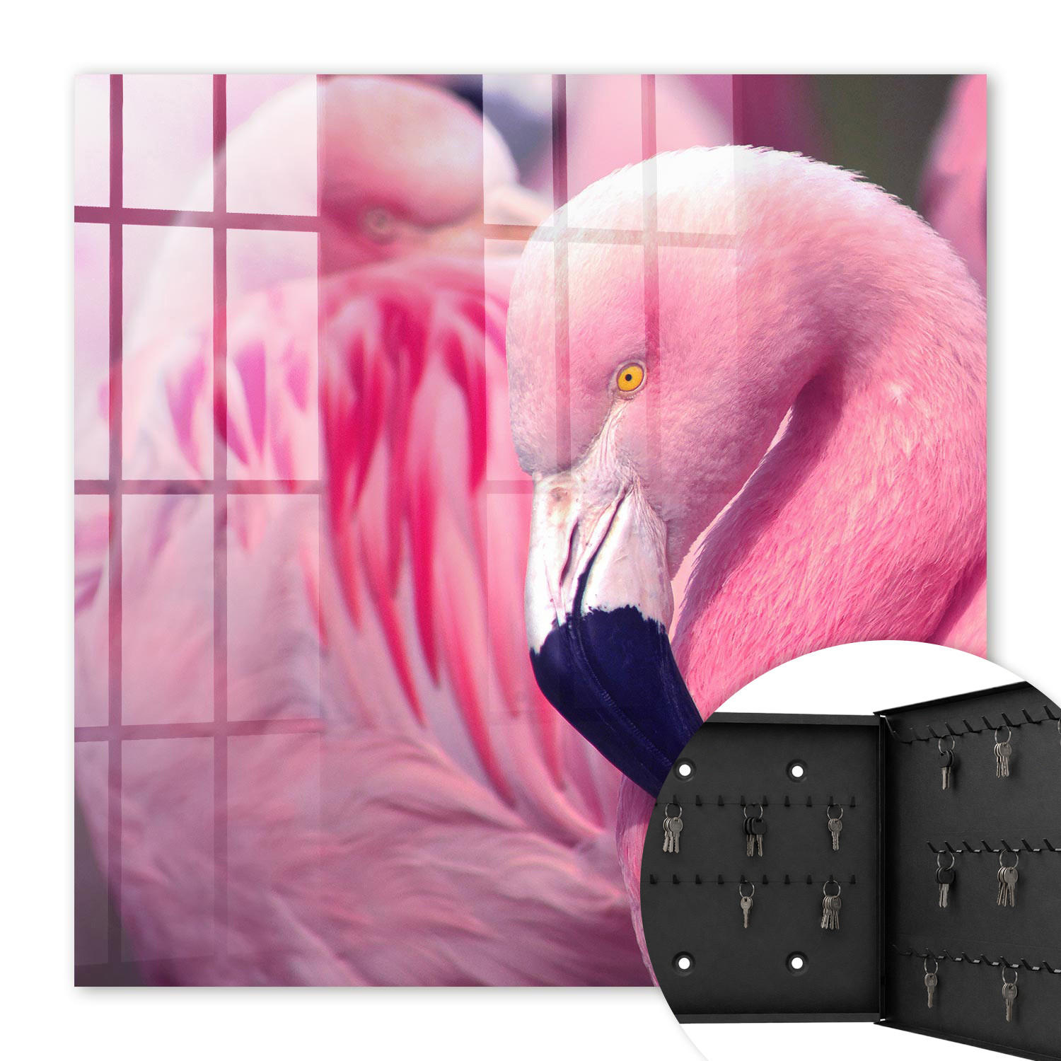 SCHLÜSSELBOX Schwarz 30x30 cm- Türöffnung nach rechts - Pinke Schönheit - Pink, Metall (30/30/5cm) - TULUP