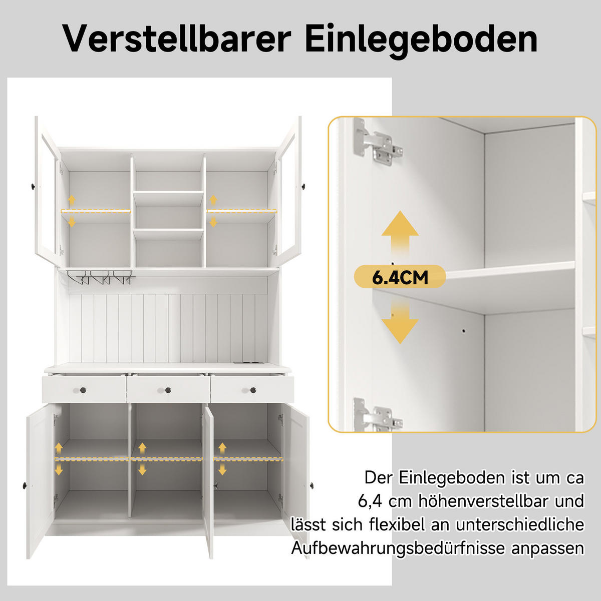 BUFFETSCHRANK aus Spanplatte 120x40x191 cm Weiß mit Glastüren, Gläserhalter und Steckdosen - Weiß, Holzwerkstoff (120/191/40cm) - IVMEU
