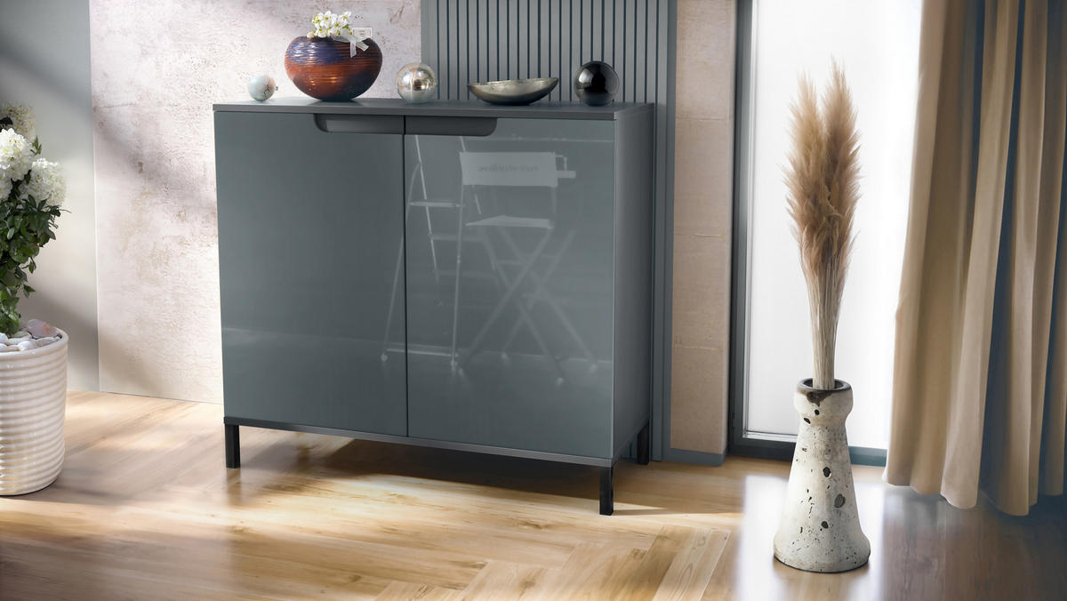 KOMMODE Sylt Grau Hochglanz - Grau, Holzwerkstoff (92.5/83.5/35cm) - Vladon