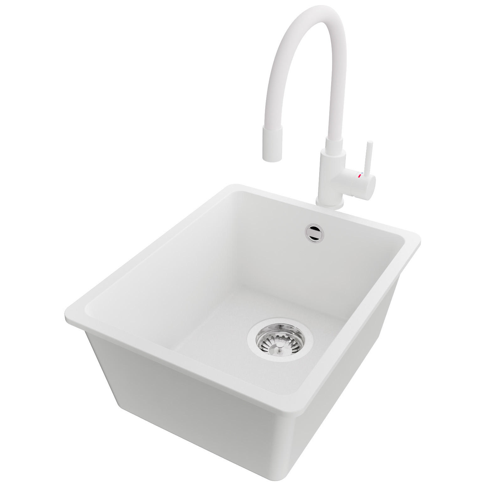 GRANITSPÜLE Venedig Slim Easy, 2-er set Weiß 36/44 cm 1 Becken + Küchenarmatur 38/14 cm + Ablauf-Set ab 40er Unterschrank - Chromfarben/Weiß, Kunststoff (36/20/44cm) - Primagran