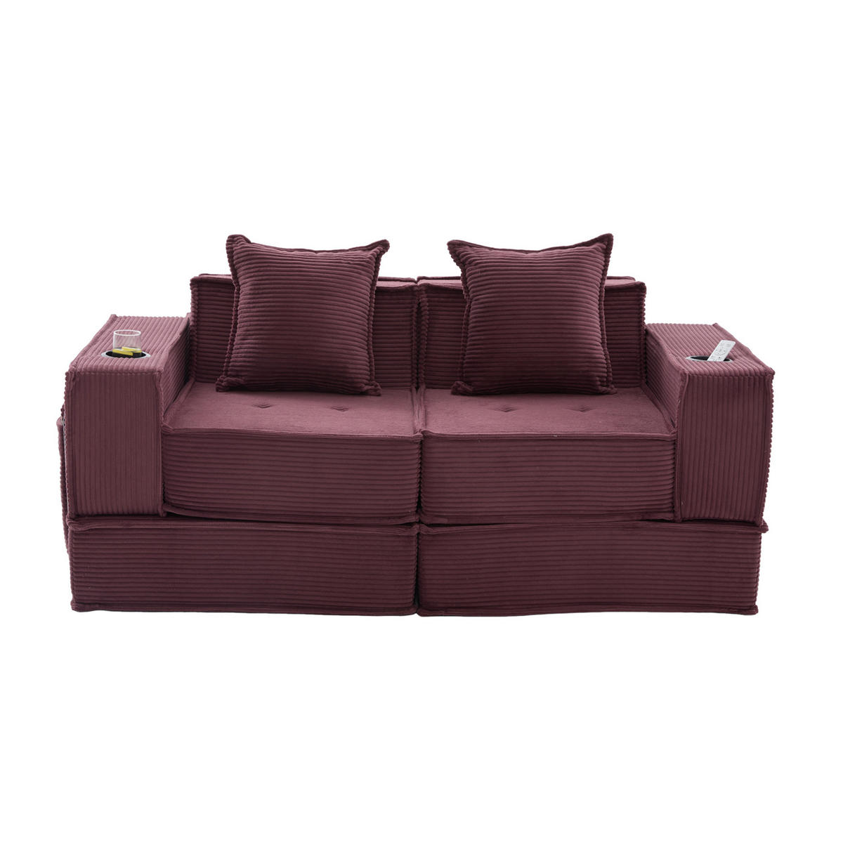 SOFA modular mit Seitentaschen 162 x 78 x 66 cm Cord Weinrot - Rot, Kunststoff (78/66/162cm) - Meubliv