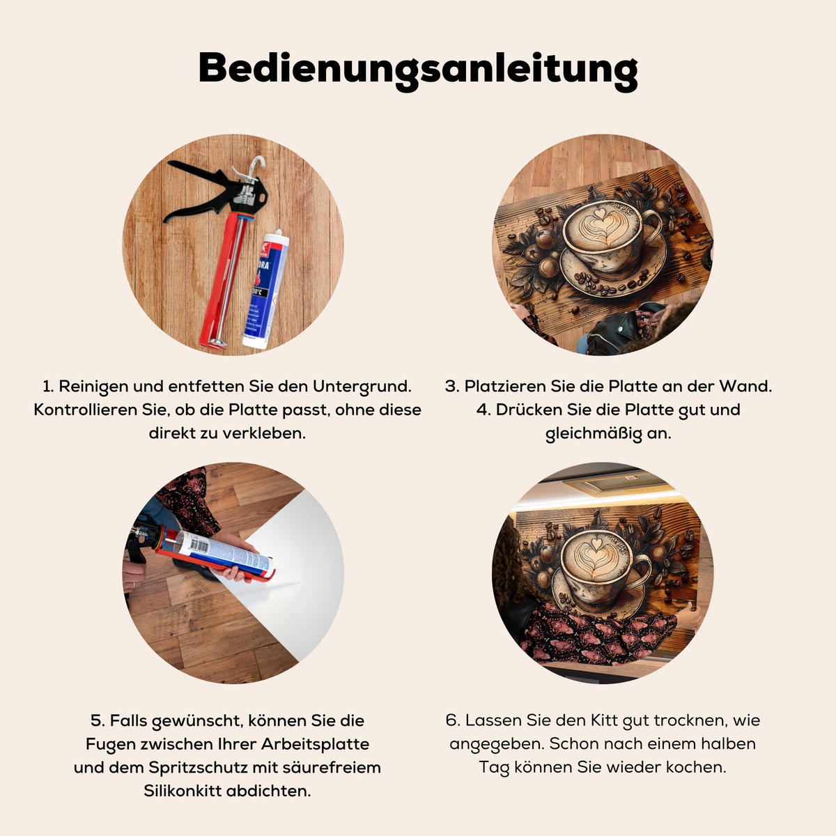 SPRITZSCHUTZ KÜCHE Kaffee - Vintage - Braun - Tasse - Holz 60x40 cm - Cappuccino, Metall (60/0.3/40cm) - MuchoWow