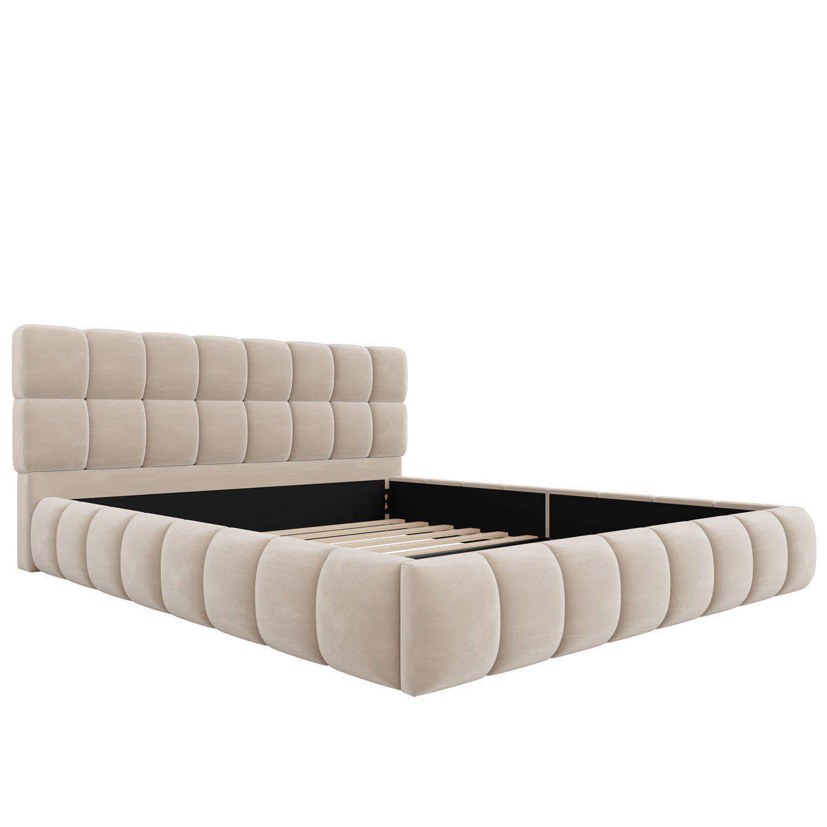 POLSTERBETT 140/190 cm in Beige Samt mit eingelassener Matratze - Beige, Holzwerkstoff/Textil (140/190cm) - WISHDOR