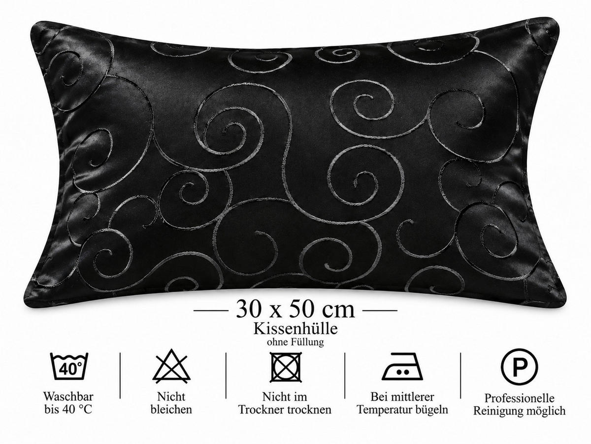 KISSENBEZUG 30x50 cm Schwarz Damast Circle - Schwarz, Textil (30/50cm) - TiborTex