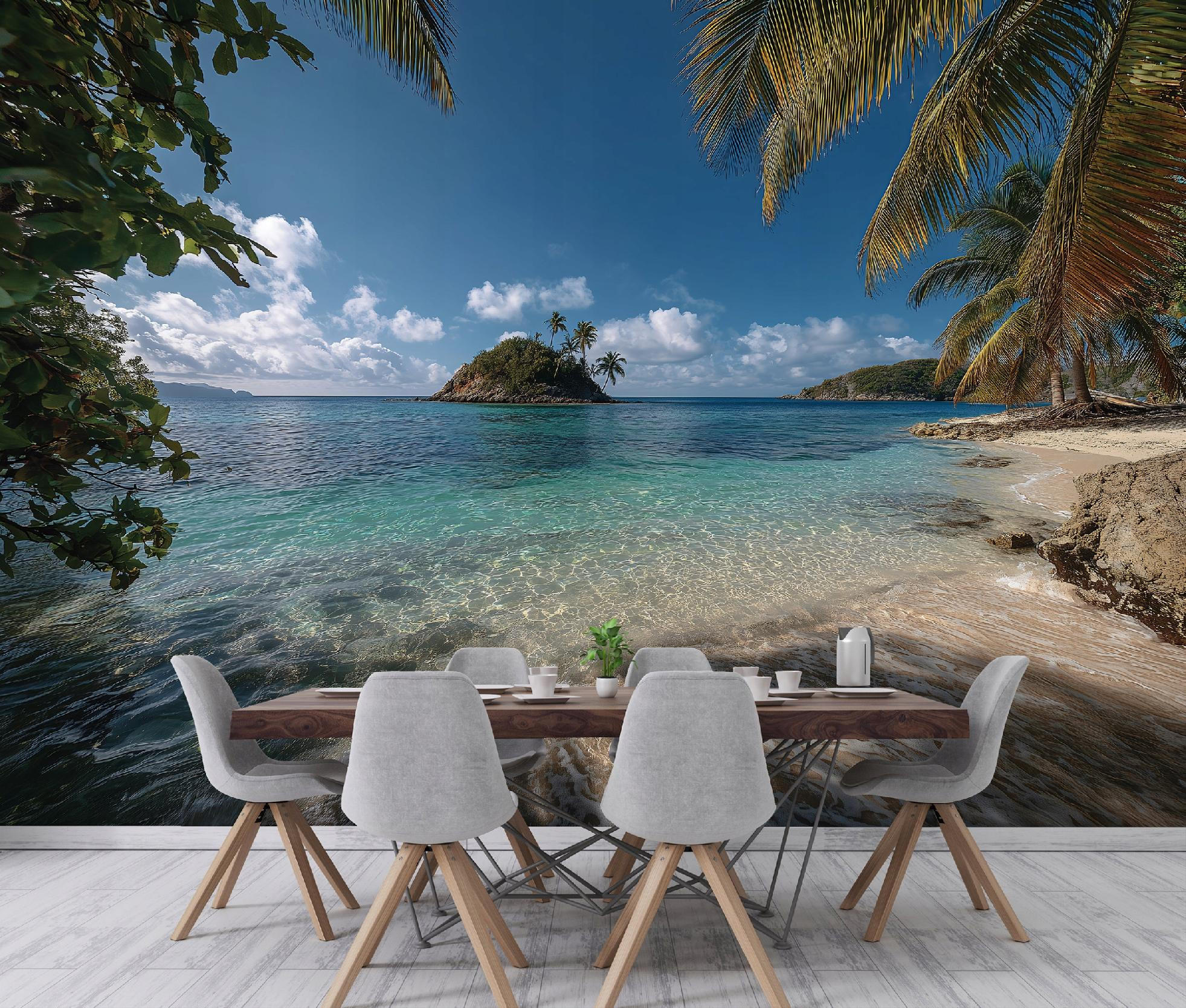 FOTOTAPETE Strand Palmen Blau 350x250 cm - Multicolor, Papier (350/250cm) - Wallarena