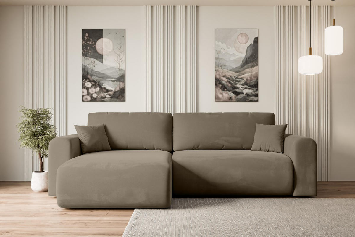 ECKSOFA mit Schlaffunktion und Bettkasten ORRO-L - 272x145x83 cm Braun Velours - Schwarz/Braun, Holzwerkstoff/Kunststoff (272/145cm) - ALTDECOR