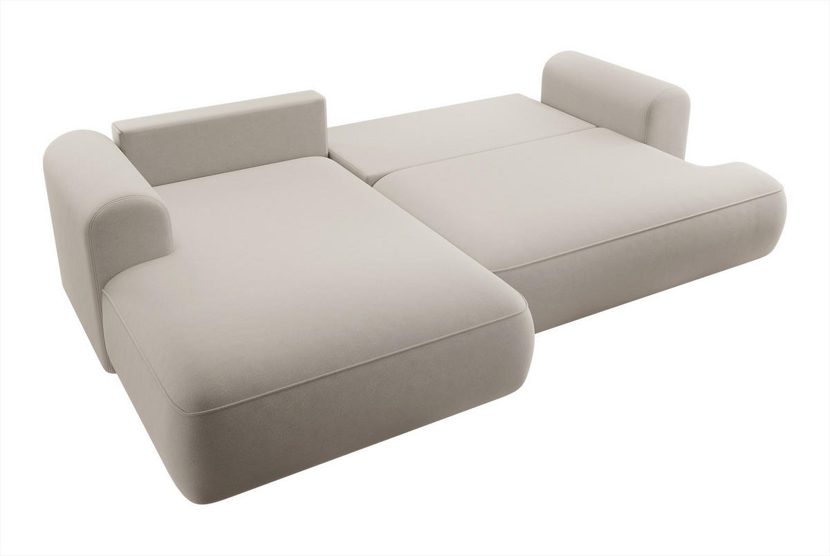 ECKSOFA Ovo Cremeweiß Velours - Creme/Schwarz, Kunststoff/Textil (260/165cm) - Selsey