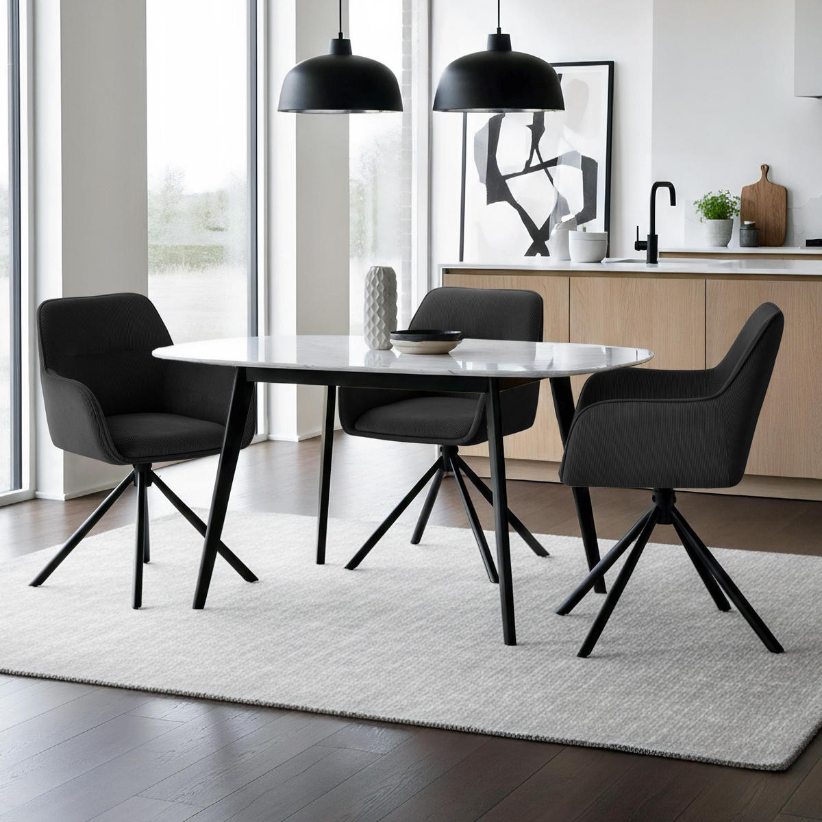 ARMLEHNENSTUHL Cord Schwarz - Schwarz, Textil/Metall (58/84/59cm) - CLP