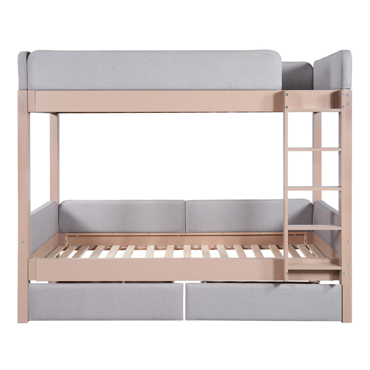 ETAGENBETT 90/200 cm aus Kautschukholz und MDF mit 2 Schubladen, 4-Stufen-Treppe und Schutzkante, Grau/Natur - Grau, Holz (90/200cm) - Redom