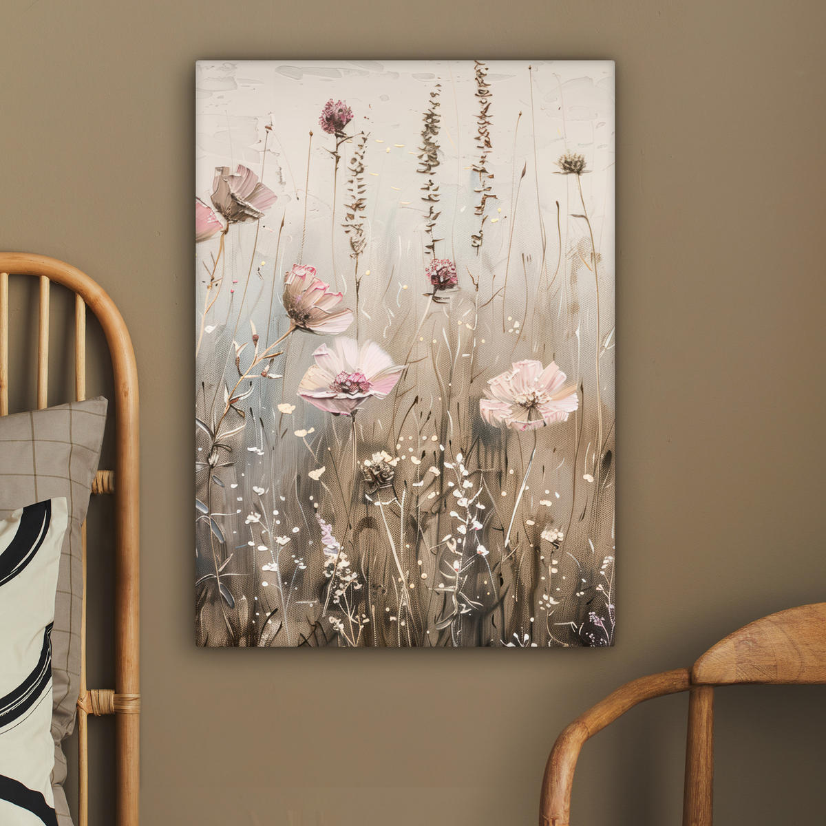 LEINWANDBILD Blumen - Rosa - Modern - Beige 60x80 cm - Beige, Textil (60/80cm) - MuchoWow