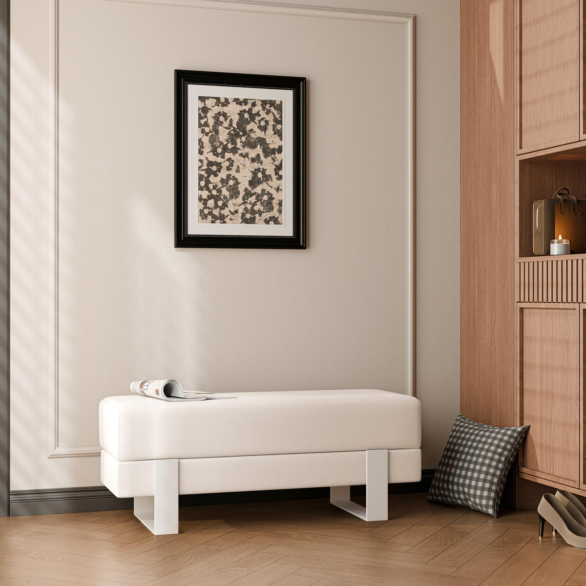 POLSTERBANK RIVA 80 cm Weiß / Creme ,Metallgestell - Creme, Metall (80/47/35cm) - Idohome