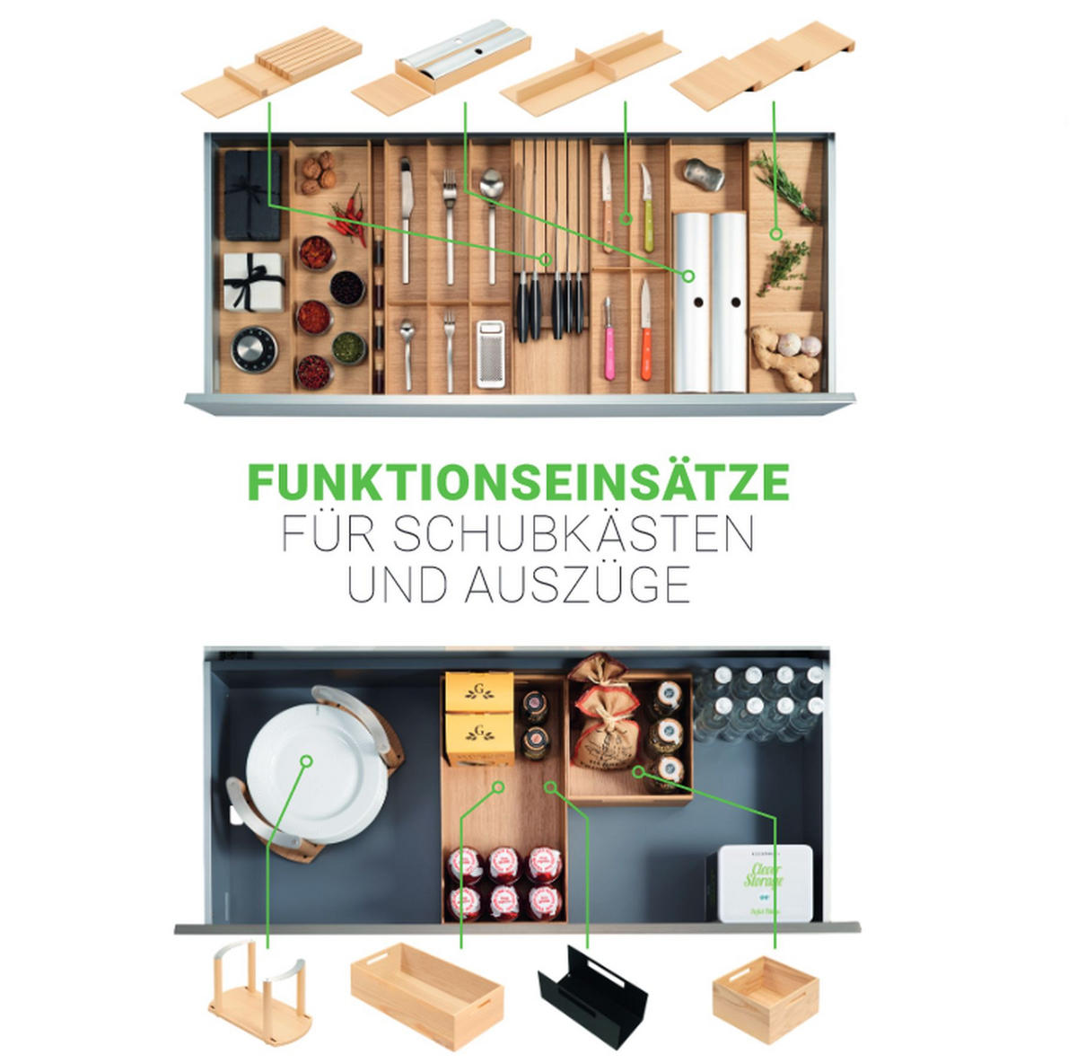 BESTECKEINSATZ FineLine Schublade 40-45cm Eiche hell flexibel anpassbar - Eichefarben, Holz (26/4.3/47.2cm)